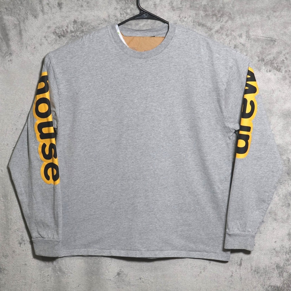 Drew House T-Shirt Mens Large Gray Yellow Long Sleeve Logo Spellout Streetwear